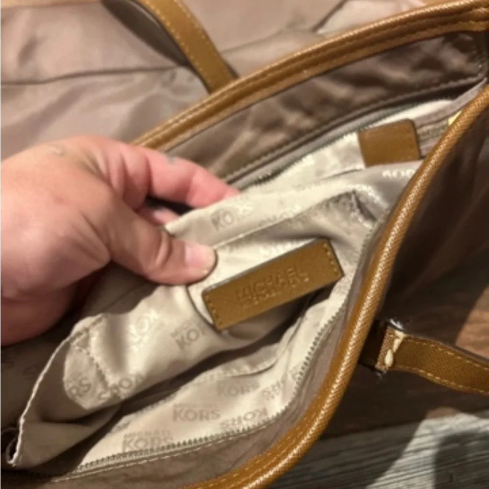 Classic Large Brown Tote Bag with Gold Hardware